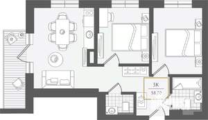 3-к квартира, вторичка, 59м2, 7/10 этаж