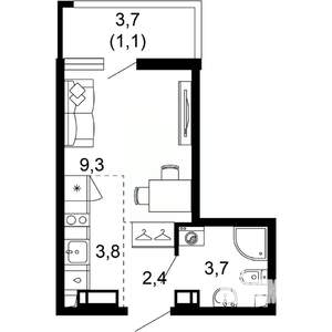 1-к квартира, вторичка, 20м2, 12/17 этаж