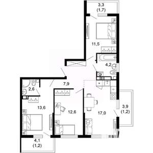 3-к квартира, вторичка, 74м2, 13/17 этаж