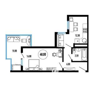 1-к квартира, вторичка, 48м2, 12/18 этаж