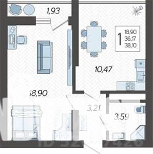 1-к квартира, строящийся дом, 38м2, 12/19 этаж