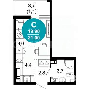 Студия квартира, вторичка, 21м2, 11/17 этаж