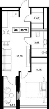 2-к квартира, вторичка, 40м2, 6/16 этаж