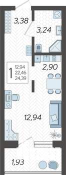 Студия квартира, строящийся дом, 24м2, 1/19 этаж