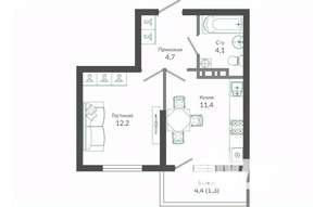1-к квартира, вторичка, 34м2, 11/12 этаж