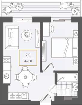 2-к квартира, вторичка, 45м2, 9/10 этаж