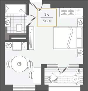 1-к квартира, вторичка, 32м2, 10/10 этаж