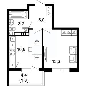 1-к квартира, вторичка, 33м2, 13/17 этаж