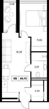 2-к квартира, вторичка, 40м2, 6/16 этаж