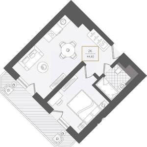 2-к квартира, вторичка, 45м2, 9/10 этаж