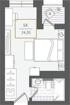 1-к квартира, вторичка, 24м2, 6/10 этаж