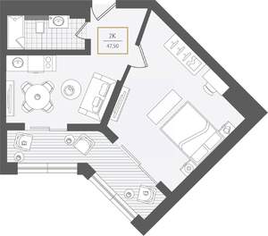 2-к квартира, вторичка, 48м2, 2/10 этаж