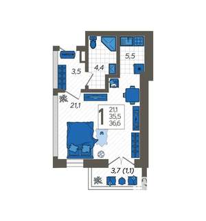Студия квартира, вторичка, 38м2, 10/12 этаж