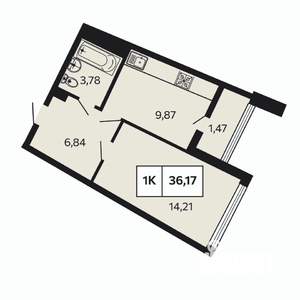 1-к квартира, вторичка, 36м2, 8/10 этаж