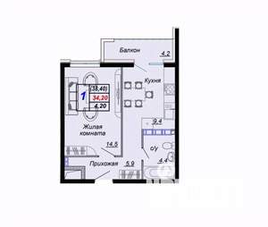 1-к квартира, вторичка, 38м2, 13/15 этаж