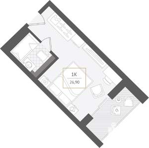 1-к квартира, вторичка, 27м2, 6/10 этаж