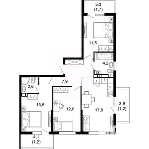 3-к квартира, вторичка, 74м2, 5/17 этаж