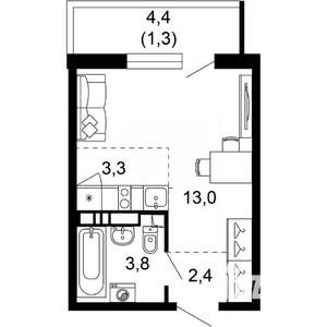 1-к квартира, вторичка, 24м2, 2/17 этаж
