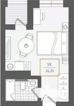 1-к квартира, строящийся дом, 26м2, 3/10 этаж