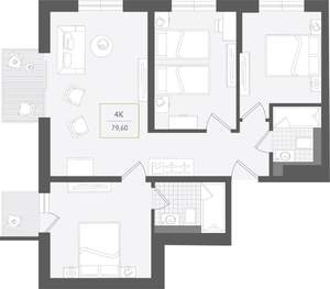 4-к квартира, вторичка, 80м2, 2/10 этаж