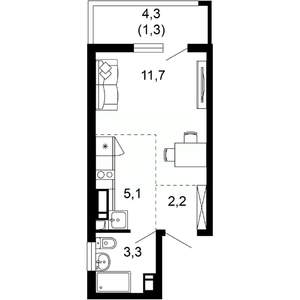 1-к квартира, вторичка, 24м2, 4/17 этаж