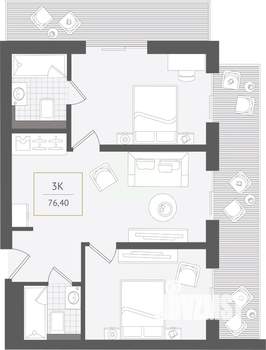 3-к квартира, вторичка, 76м2, 7/10 этаж