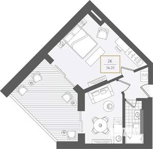 2-к квартира, вторичка, 57м2, 4/10 этаж