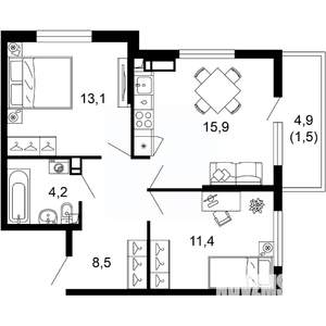 2-к квартира, вторичка, 55м2, 11/17 этаж