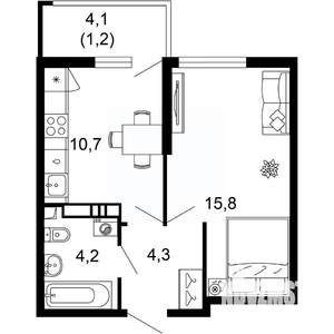 1-к квартира, вторичка, 36м2, 8/17 этаж