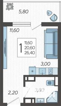 Студия квартира, строящийся дом, 26м2, 10/10 этаж