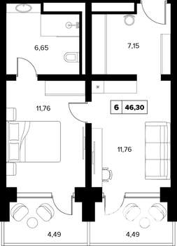 2-к квартира, вторичка, 46м2, 8/16 этаж
