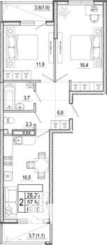 2-к квартира, вторичка, 61м2, 5/17 этаж