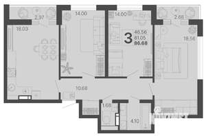 3-к квартира, строящийся дом, 84м2, 20/20 этаж