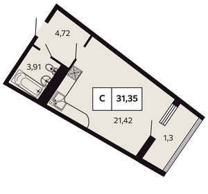 Студия квартира, вторичка, 31м2, 7/12 этаж
