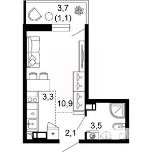 1-к квартира, вторичка, 21м2, 7/12 этаж