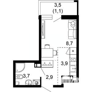 1-к квартира, вторичка, 20м2, 11/17 этаж