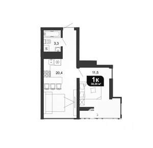 1-к квартира, вторичка, 38м2, 11/19 этаж