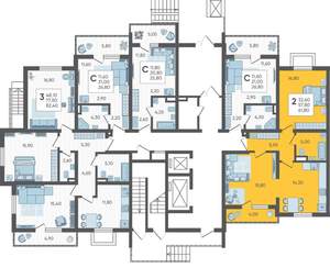 2-к квартира, строящийся дом, 62м2, 1/10 этаж