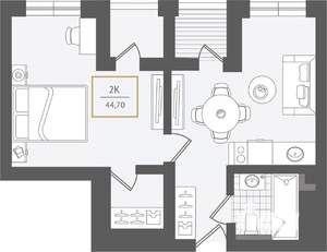 2-к квартира, вторичка, 44м2, 4/10 этаж
