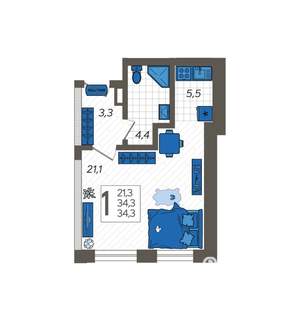 Студия квартира, вторичка, 37м2, 1/12 этаж