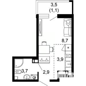 1-к квартира, вторичка, 20м2, 16/17 этаж