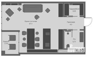 1-к квартира, вторичка, 55м2, 3/3 этаж