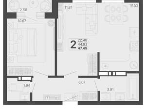 2-к квартира, вторичка, 46м2, 12/20 этаж