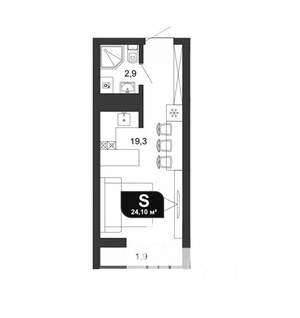 Студия квартира, вторичка, 24м2, 4/19 этаж