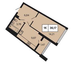 1-к квартира, вторичка, 36м2, 9/13 этаж