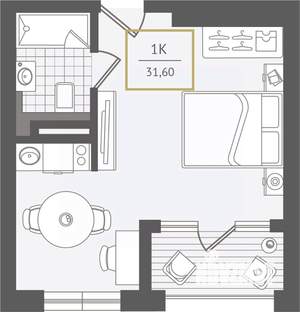 1-к квартира, вторичка, 32м2, 9/10 этаж