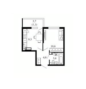 1-к квартира, вторичка, 29м2, 7/17 этаж