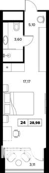 1-к квартира, строящийся дом, 29м2, 8/16 этаж