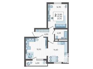 2-к квартира, вторичка, 62м2, 8/10 этаж