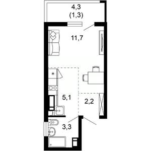 1-к квартира, вторичка, 24м2, 8/17 этаж
